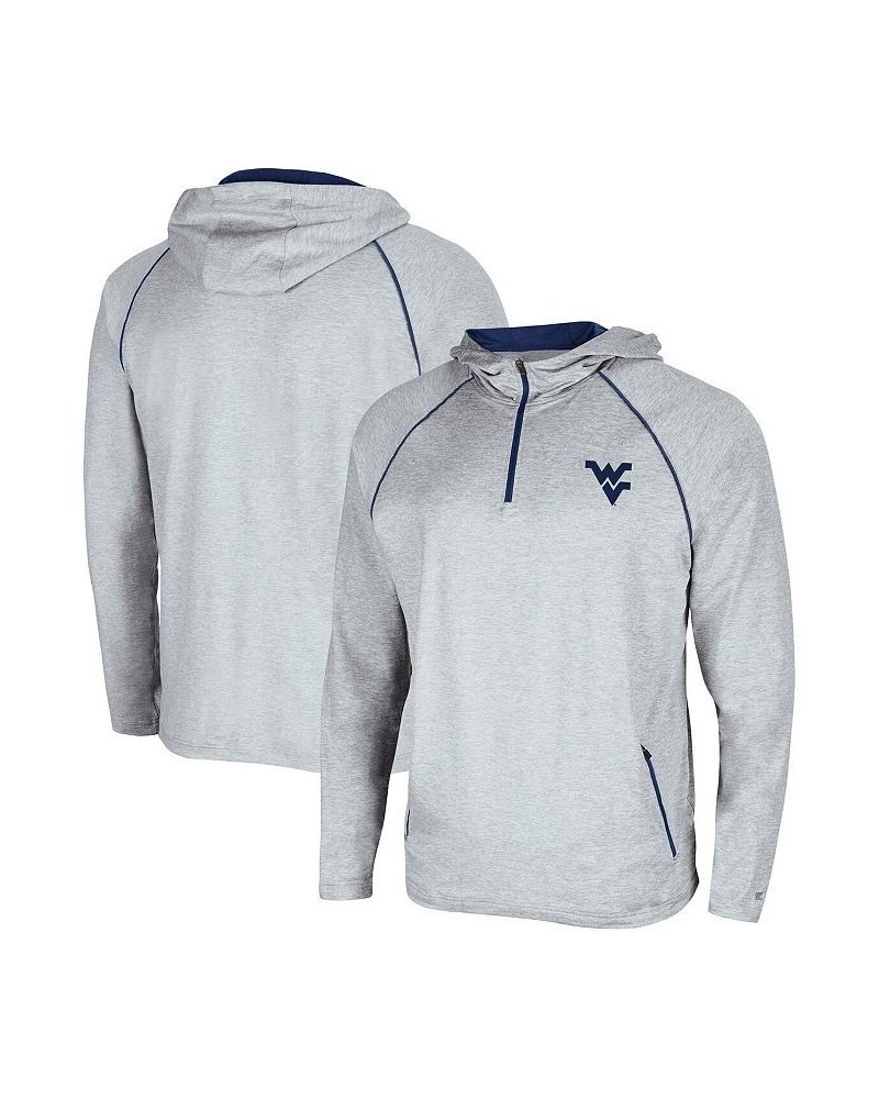 Men's Heathered Gray West Virginia Mountaineers Timeline Raglan Quarter-Zip Hoodie $37.09 Sweatshirt