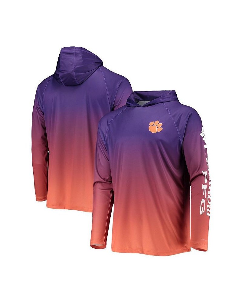 Men's PFG Purple Clemson Tigers Terminal Tackle Omni-Shade UPF 50 Long Sleeve Hooded Top $35.00 T-Shirts