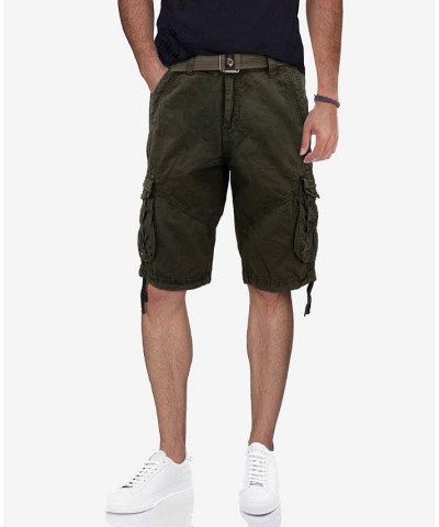 Men's Belted Snap Pocket Cargo Shorts Green $27.55 Shorts