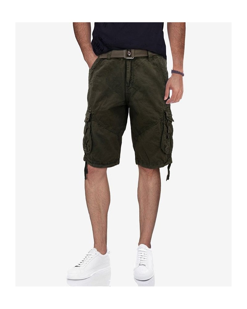 Men's Belted Snap Pocket Cargo Shorts Green $27.55 Shorts