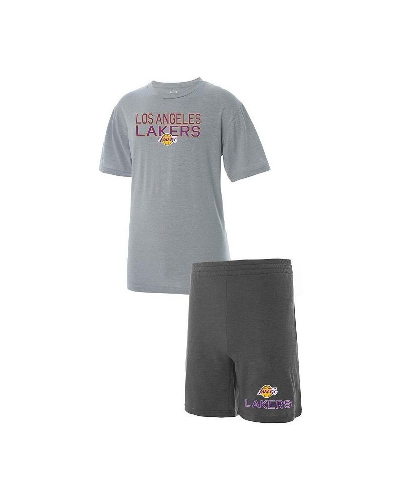 Men's Gray, Heathered Charcoal Big and Tall Los Angeles Lakers T-shirt and Shorts Sleep Set $26.31 Pajama