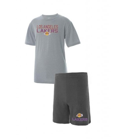 Men's Gray, Heathered Charcoal Big and Tall Los Angeles Lakers T-shirt and Shorts Sleep Set $26.31 Pajama