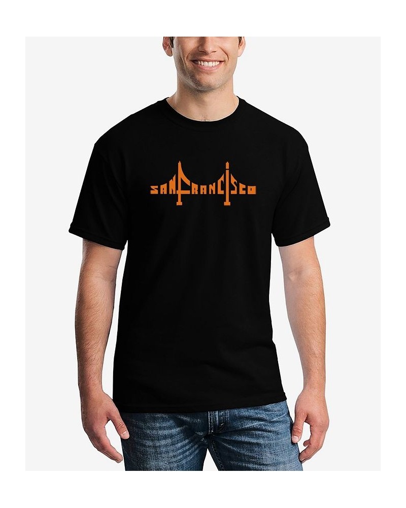 Men's San Francisco Bridge Word Art Short Sleeve T-shirt Black $16.45 T-Shirts