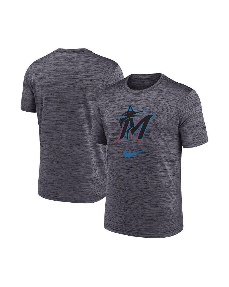 Men's Black Miami Marlins Logo Velocity Performance T-shirt $23.50 T-Shirts