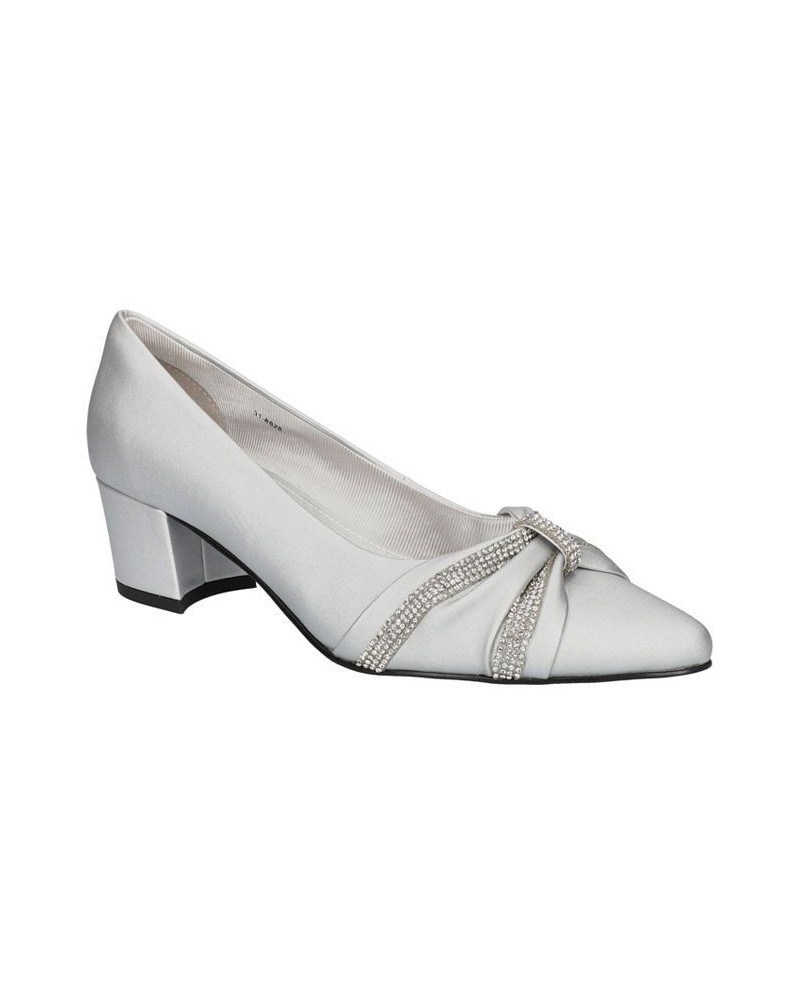 Women's Millie Block Heel Pumps Silver Satin $32.80 Shoes