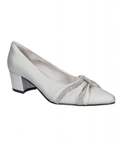 Women's Millie Block Heel Pumps Silver Satin $32.80 Shoes