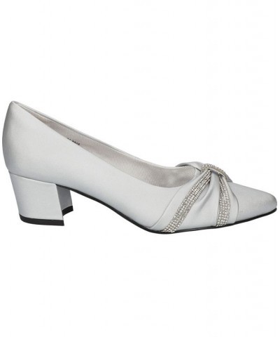 Women's Millie Block Heel Pumps Silver Satin $32.80 Shoes