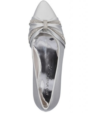 Women's Millie Block Heel Pumps Silver Satin $32.80 Shoes