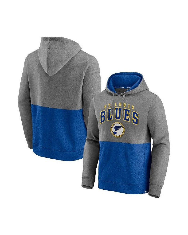 Men's Branded Heathered Gray, Blue St. Louis Blues Block Party Classic Arch Signature Pullover Hoodie $34.40 Sweatshirt