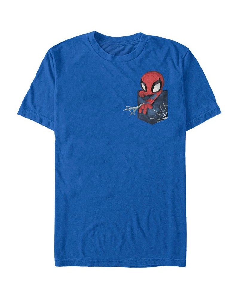 Marvel Men's Spider-Man Left Chest Pocket Short Sleeve T-Shirt Blue $16.10 T-Shirts