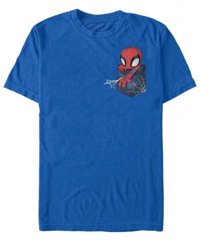 Marvel Men's Spider-Man Left Chest Pocket Short Sleeve T-Shirt Blue $16.10 T-Shirts