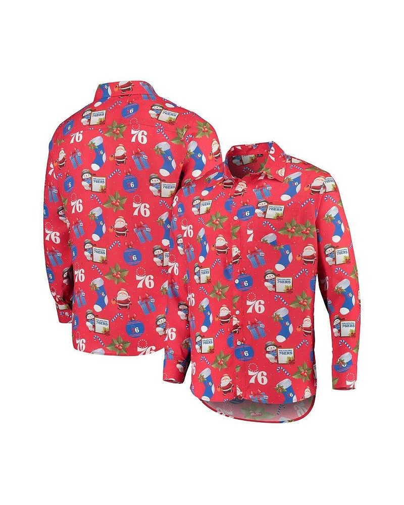 Men's Red Philadelphia 76ers Floral Winter Explosion Long Sleeve Button-Up Shirt $37.40 Shirts