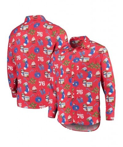 Men's Red Philadelphia 76ers Floral Winter Explosion Long Sleeve Button-Up Shirt $37.40 Shirts