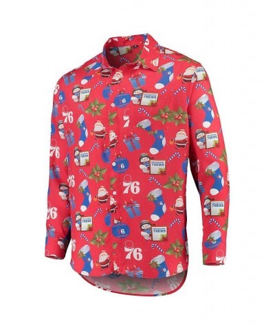 Men's Red Philadelphia 76ers Floral Winter Explosion Long Sleeve Button-Up Shirt $37.40 Shirts