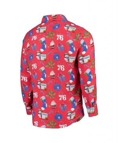 Men's Red Philadelphia 76ers Floral Winter Explosion Long Sleeve Button-Up Shirt $37.40 Shirts