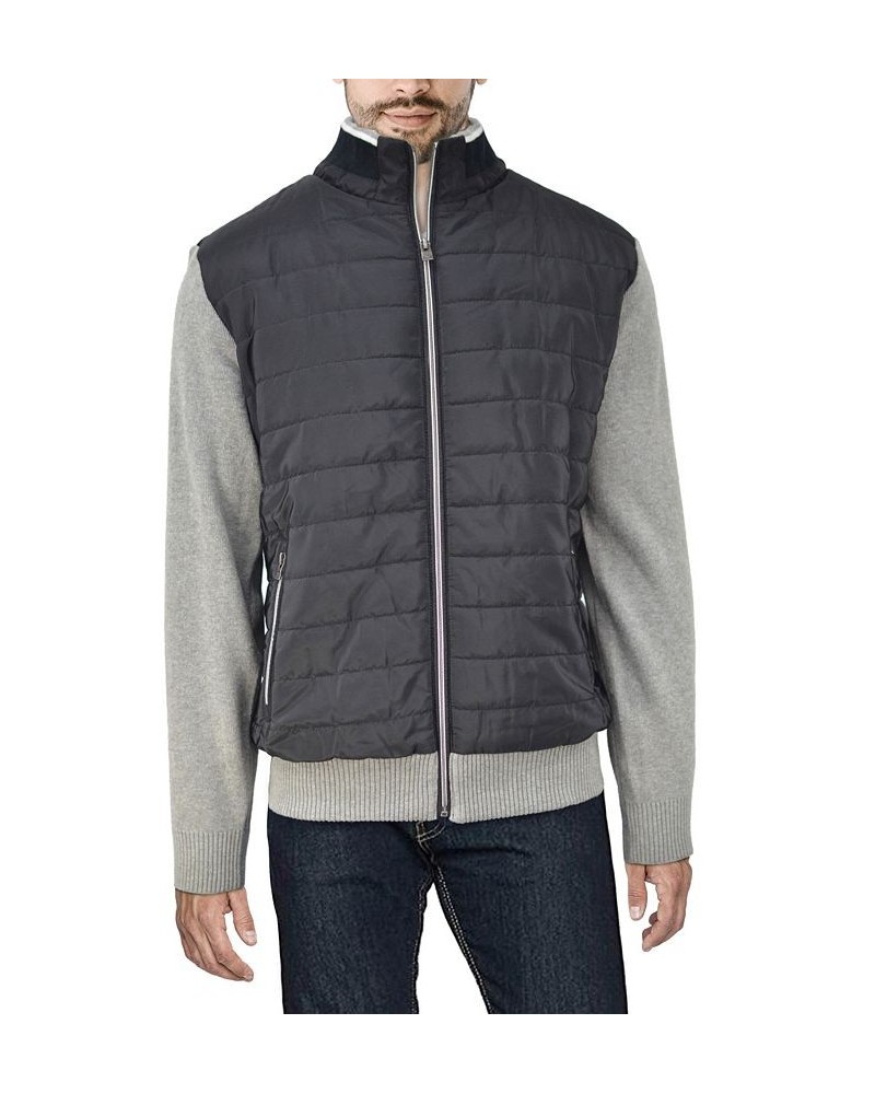 Men's Lightly Padded Hybrid Sweater Jacket Silver $36.66 Sweatshirt