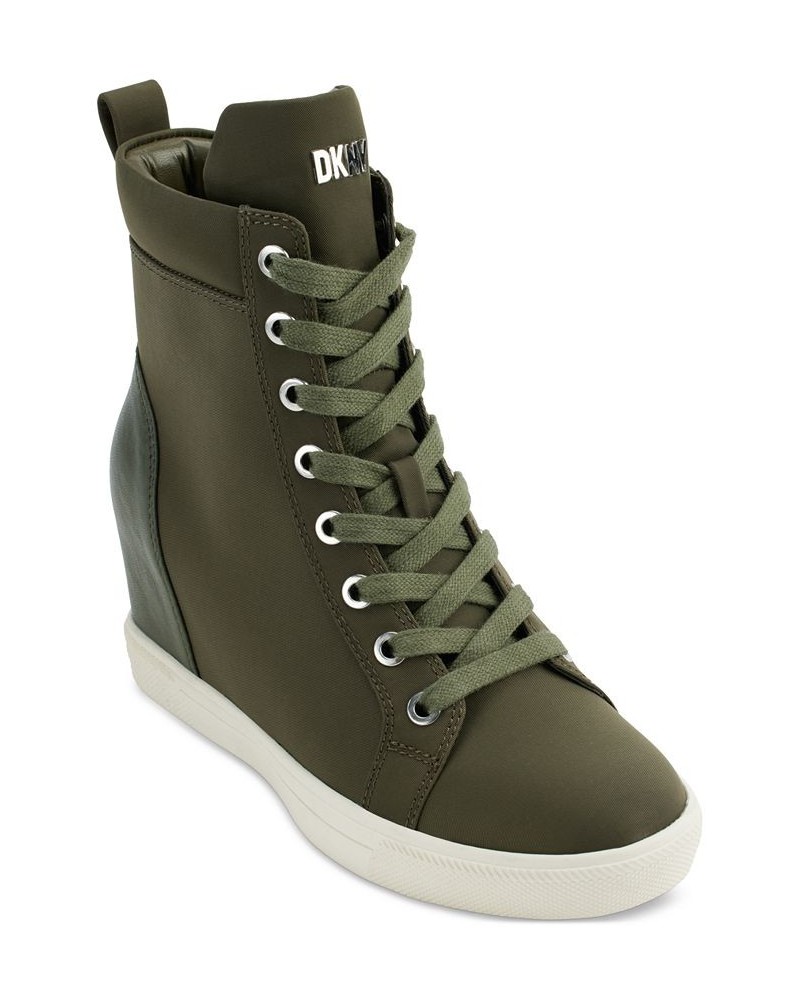 Women's Calz Lace-Up High-Top Wedge Sneakers Green $73.14 Shoes