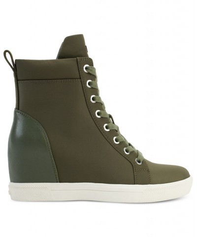 Women's Calz Lace-Up High-Top Wedge Sneakers Green $73.14 Shoes