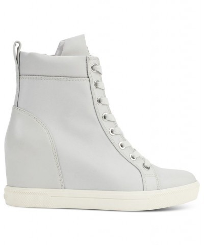 Women's Calz Lace-Up High-Top Wedge Sneakers Green $73.14 Shoes