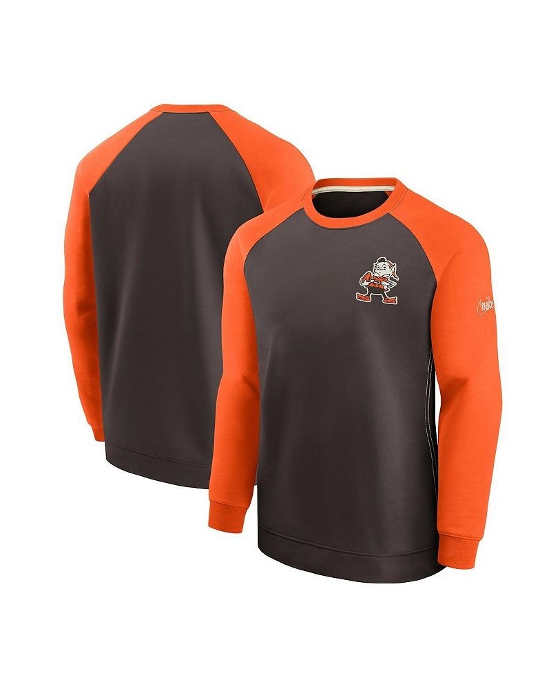 Men's Brown, Orange Cleveland Browns Brownie The Elf Historic Raglan Crew Performance Sweater $43.19 Sweaters