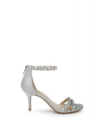 Caroline Embellished Ankle-Strap Evening Sandals Silver $47.96 Shoes