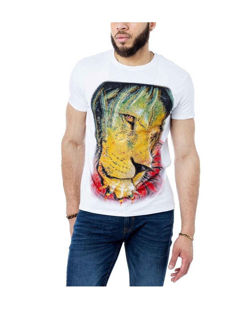 Men's Rasta Lion Rhinestone T-shirt White $24.30 T-Shirts