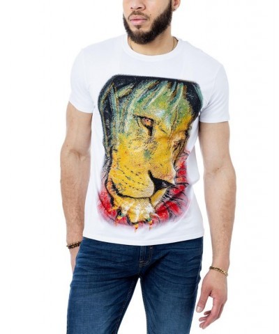 Men's Rasta Lion Rhinestone T-shirt White $24.30 T-Shirts