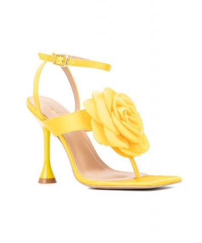 Peony Women's Satin Heel Sandals Yellow $38.67 Shoes