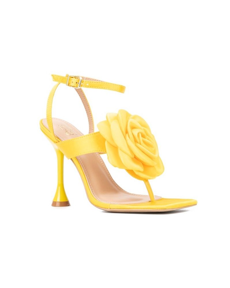 Peony Women's Satin Heel Sandals Yellow $38.67 Shoes