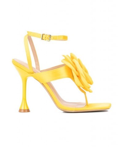 Peony Women's Satin Heel Sandals Yellow $38.67 Shoes