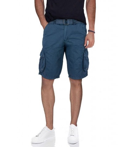 Men's Belted Double Pocket Cargo Shorts Majolica Blue $22.32 Shorts