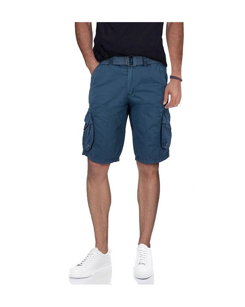 Men's Belted Double Pocket Cargo Shorts Majolica Blue $22.32 Shorts