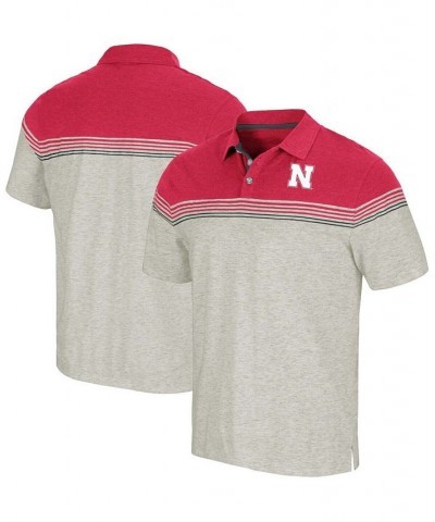 Men's Oatmeal, Scarlet Nebraska Huskers Hill Valley Polo Shirt $23.19 Polo Shirts