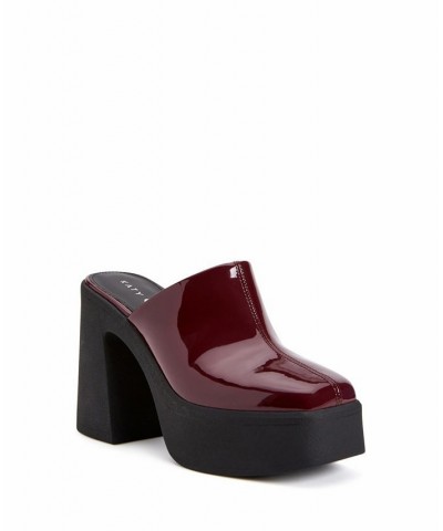 Women's The Heightten Square Toe Platform Clogs Burgundy Polyester $33.48 Shoes