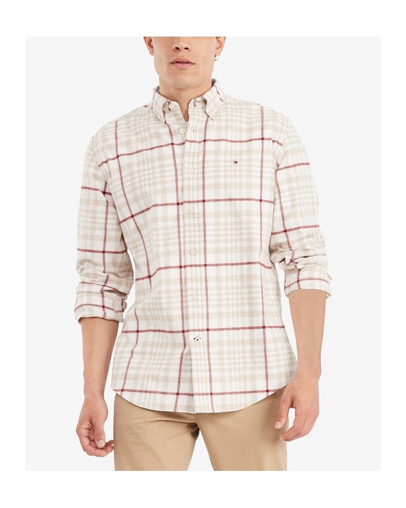 Men's Plaid Long Sleeve Classic-fit Shirt White $20.00 Shirts