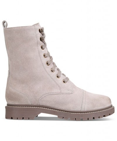 Women's Bruna Lace-Up Combat Boots Gray $50.88 Shoes