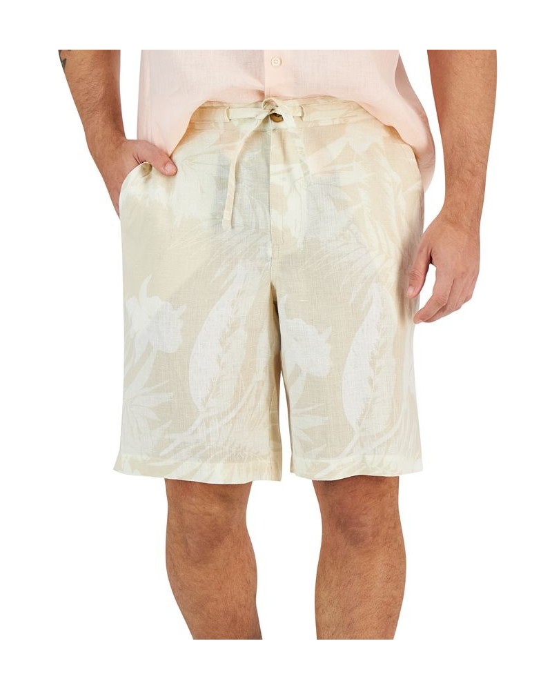 Men's Floral Linen Shorts Brown $26.65 Shorts