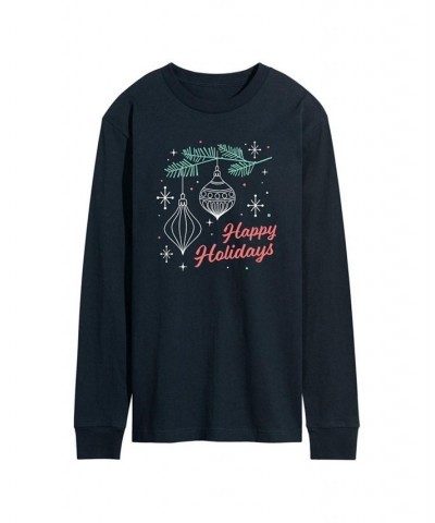 Men's Happy Holidays Long Sleeve T-shirt Blue $23.64 T-Shirts