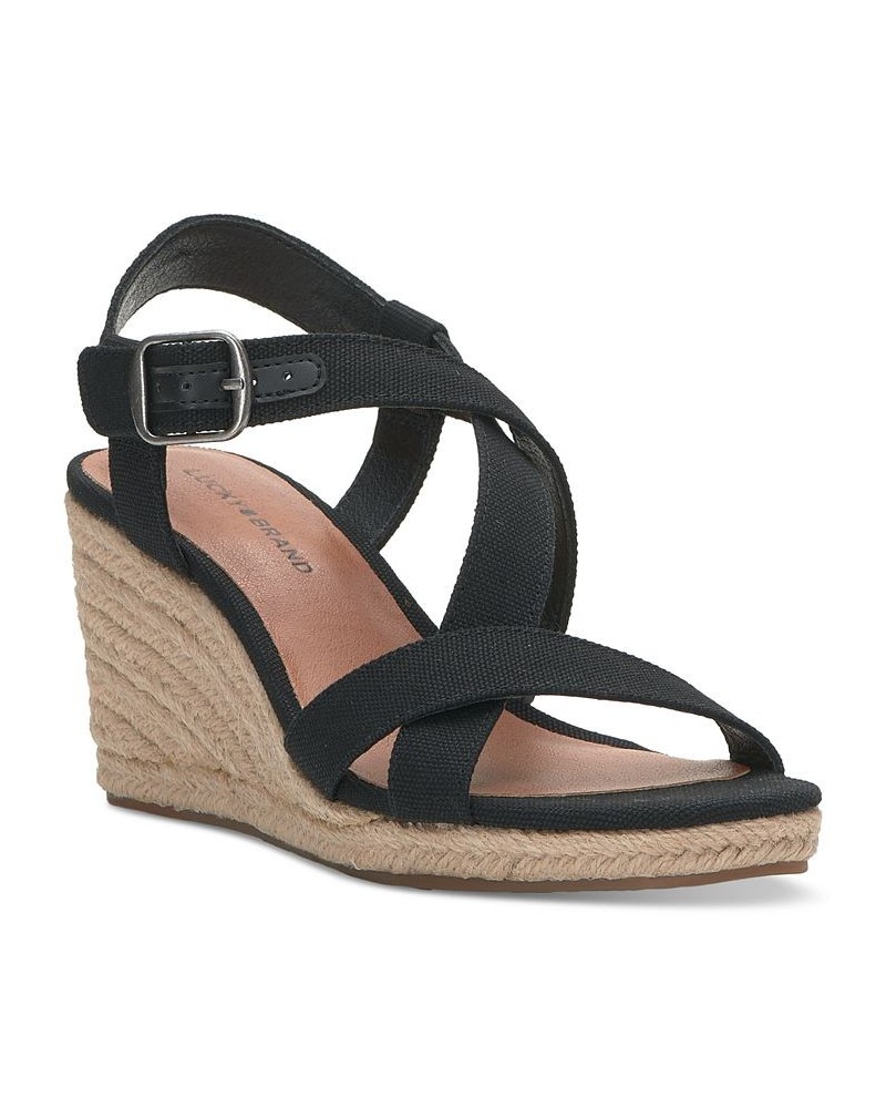 Women's Mytila Strappy Espadrille Wedge Sandals Black $44.50 Shoes