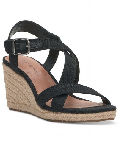 Women's Mytila Strappy Espadrille Wedge Sandals Black $44.50 Shoes