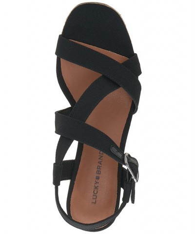 Women's Mytila Strappy Espadrille Wedge Sandals Black $44.50 Shoes