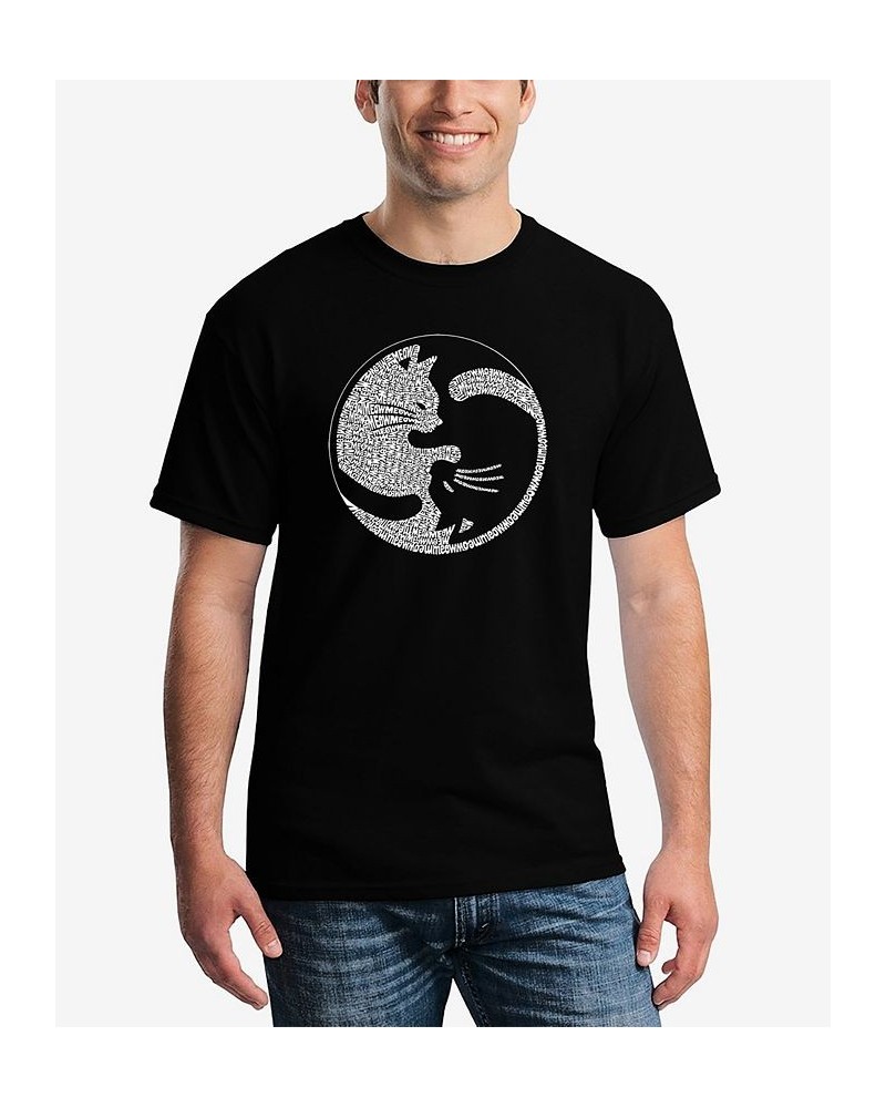 Men's Word Art Yin Yang Cat Short Sleeve T-shirt Black $19.94 T-Shirts