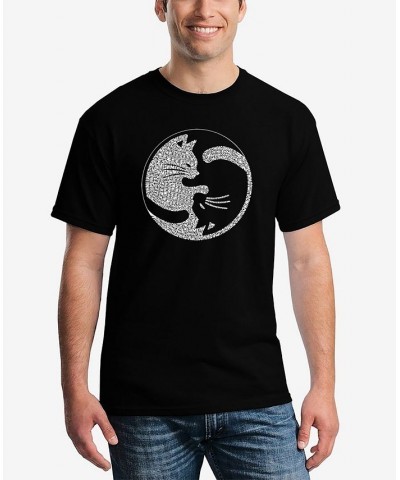 Men's Word Art Yin Yang Cat Short Sleeve T-shirt Black $19.94 T-Shirts