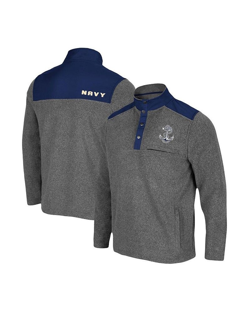 Men's Heathered Charcoal, Navy Navy Midshipmen Huff Snap Pullover $33.00 Sweatshirt