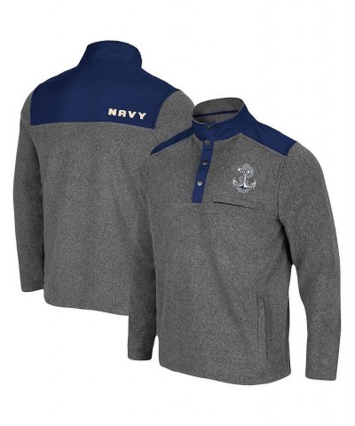 Men's Heathered Charcoal, Navy Navy Midshipmen Huff Snap Pullover $33.00 Sweatshirt