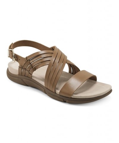 Women's Marlis Strappy Flat Sandals Brown $38.25 Shoes