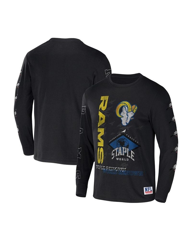 Men's NFL X Staple Black Los Angeles Rams World Renowned Long Sleeve T-shirt $22.35 T-Shirts