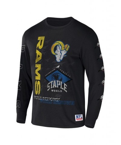 Men's NFL X Staple Black Los Angeles Rams World Renowned Long Sleeve T-shirt $22.35 T-Shirts