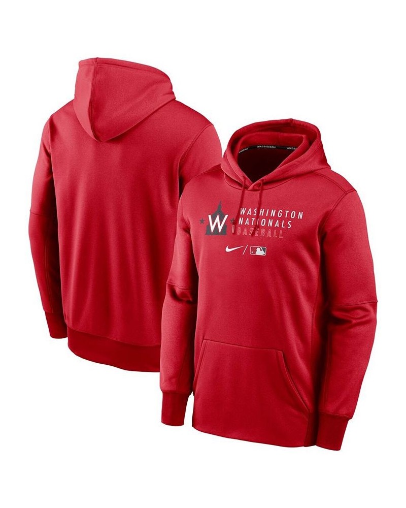 Men's Red Washington Nationals Authentic Collection Logo Stack Performance Pullover Hoodie $46.79 Sweatshirt