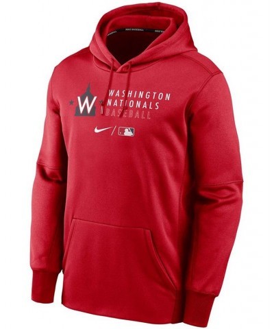 Men's Red Washington Nationals Authentic Collection Logo Stack Performance Pullover Hoodie $46.79 Sweatshirt